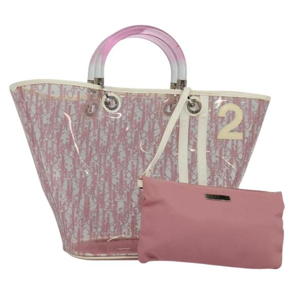 DIOR Trotter Canvas Hand Bag Vinyl Clear Silver - Picture 1 of 14